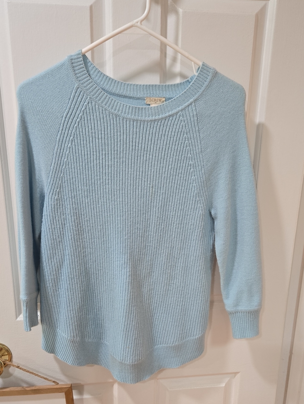 J. Crew Soft Sky Blue Ribbed Raglan Pullover Sweater, Size XXS